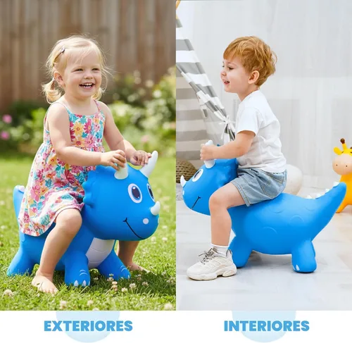 Miniatura 6 de Juguetes de Animales Saltarines de Dinosaurio para Niños, Saltador Inflable de Triceratops, Montable Saltarín, Actividad Interior y Exterior Regalo