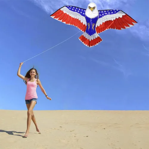 Miniatura 4 de HONBO Enormes cometas patrióticas de águila para adultos y niños, fáciles de volar para viajes a la playa, actividades al aire libre, línea
