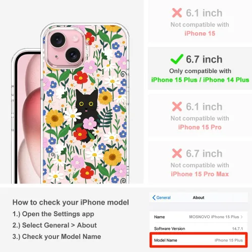Miniatura 2 de MOSNOVO - Funda para iPhone 14/15 Plus, protección Buffertech contra caídas de grado militar (6.6 pies), antidesprendimiento, poliuretano