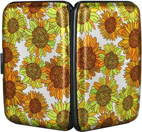 Miniatura 52 de ELFISH Mini cartera de aluminio RFID para tarjetas de crédito, funda de identificación de metal para hombres y mujeres, Happy Flower, Cartera Rfid