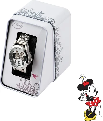 Miniatura 6 de Disney Reloj analógico clásico de cuarzo para mujer con correa de acero inoxidable MN8008, Plateadonegroblanco, Pulsera