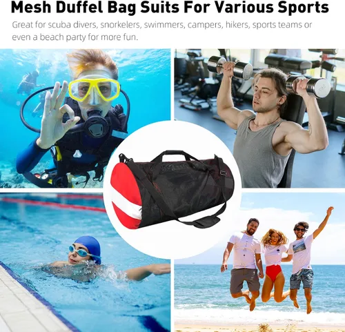Miniatura 6 de Bolsa de lona de buceo de malla, bolsas de playa deportivas extragrandes con correa de hombro ajustable, bolsas y cremallera