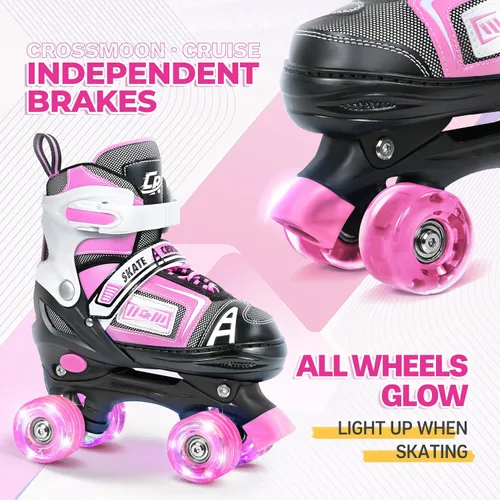 Miniatura 4 de Patines cuádruples ajustables para niños, adolescentes y adultos, ruedas iluminadas, ajuste cómodo, cierre seguro, patines para interiores