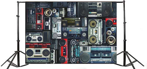 Miniatura 4 de AOFOTO Fondo de pared vintage de 5 x 3 pies de estilo retro de los años 80, amplificador nostálgico antiguo de música, audio antiguo, altavoz bajo