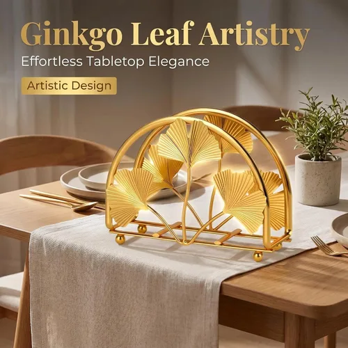 Miniatura 2 de Servilletero de hojas de ginkgo dorado para mesa, elegantes servilleteros para servilletas de papel, servilletero, servilleta de cóctel de una pieza