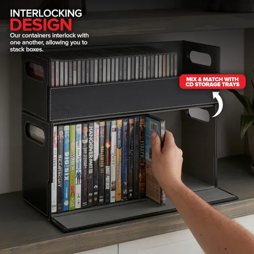Miniatura 6 de Stock Your Home caja de almacenamiento de DVD, organizador de estante de películas para Blu-Ray, estuches de videojuegos, CDs, soporte para cintas