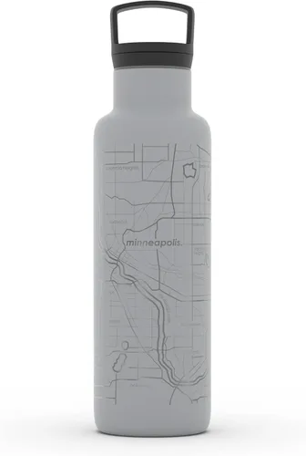 Miniatura 70 de Well Told Botella de agua aislada con mapa de Washington DC grabado, botella de acero inoxidable grabada (21 onzas, blanco) botella aislada de mapa