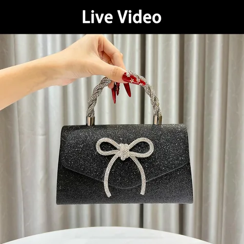 Miniatura 4 de Bolso de noche para mujer, embrague de lazo brillante, bolso formal de embrague de diamantes de imitación de boda adecuado para fiestas