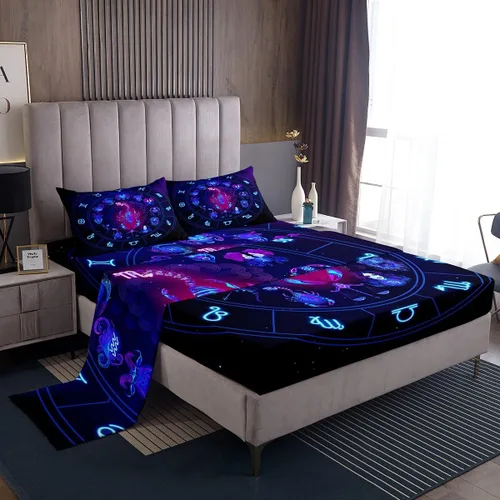 Miniatura 17 de Erosebridal Piscis - Juego de sábanas de tamaño individual de 12 constelaciones para niños, niñas, niños, niñas, niños, sábana bajera ajustable