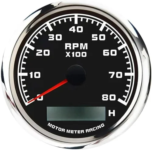 Miniatura 11 de MOTOR METER RACING Serie Pro W 85mm 3-3/8" Tacómetro 4000 RPM para motor de gasolina diésel con medidor de horas Dial blanco LED rojo Impermeable