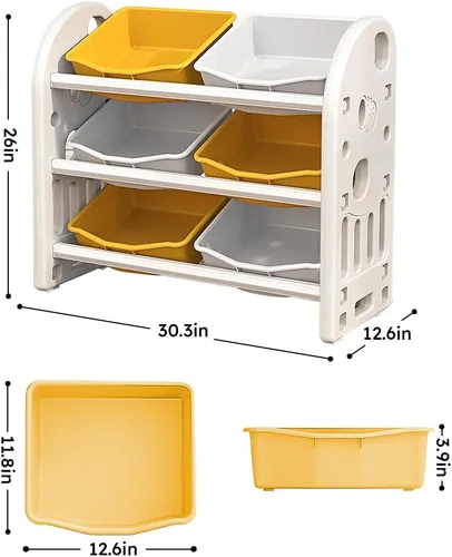 Miniatura 2 de Organizador de almacenamiento de juguetes para niños, estantes de 3 niveles, organizador de almacenamiento multifuncional para niños con 6