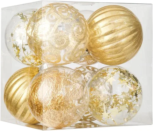 Miniatura 11 de XmasExp Juego de 8 adornos de bolas de Navidad grandes, plástico transparente inastillable, esferas colgantes para árbol de Navidad, relleno