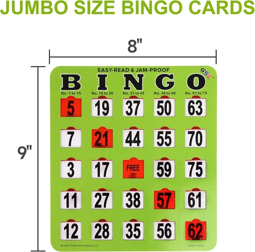Miniatura 4 de GSE Games & Sports Expert Green Jumbo Tarjetas de bingo fáciles de leer a granel, tarjetas de bingo reutilizables a prueba de atascos con ventanas