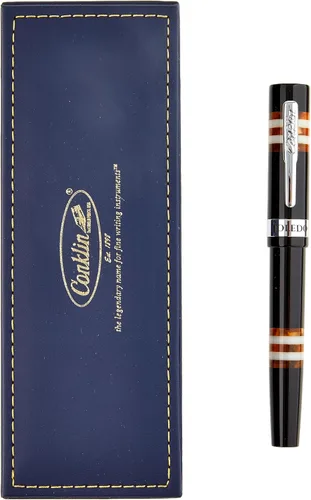 Miniatura 2 de Conklin Toledo - Pluma estilográfica en negro con segmentos de anillo naranja y blanco, punta de punta, instrumento de escritura premium con diseño