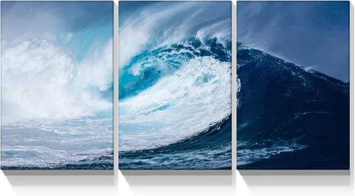 Miniatura 19 de YONICA Lienzo decorativo de 3 paneles para decoración del hogar, mar azul, puesta de sol y playa, pintura, impresión sobre lienzo, paisaje marino