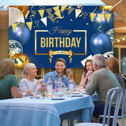 Miniatura 6 de Cartel de decoración de feliz cumpleaños, globos grandes azul marino y dorado, póster temático para niños, hombres y mujeres, cartel de celebración