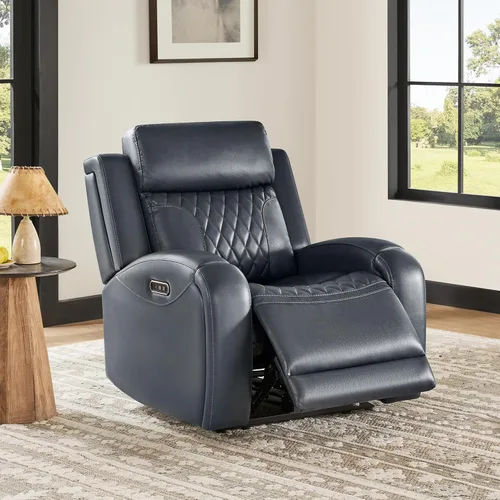 Miniatura 11 de CHITA Silla reclinable de cuero genuino para adultos con reposacabezas eléctrico ajustable, sillón reclinable plano con portavasos extraíbles