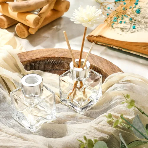 Miniatura 4 de Sabary Juego de 10 botellas difusoras de vidrio cuadradas con tapas plateadas, juego de botellas difusoras recargables de 1.7 onzas, tarro