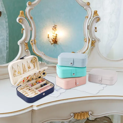 Miniatura 6 de Joyero de viaje, organizador de joyas pequeño de piel sintética para mujeres y niñas, mini estuche de viaje portátil de doble capa, cajas