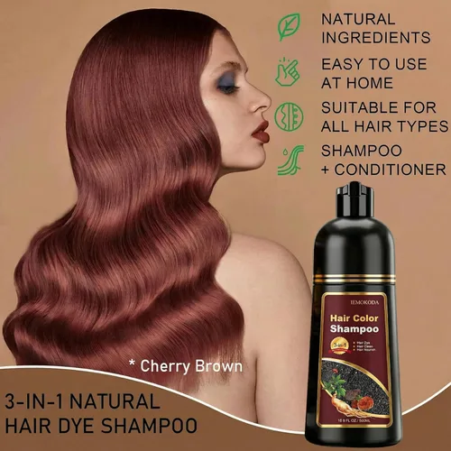 Miniatura 2 de Champú para teñir el cabello Cherry Brown 3 en 1, champú mágico de color marrón rojizo para mujeres y hombres, champú para teñir el cabello marrón