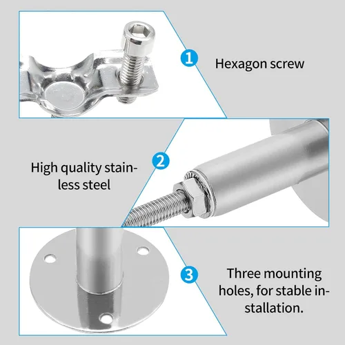 Miniatura 5 de 2 piezas de soporte de tubería de montaje en pared para montaje en techo, de acero inoxidable, ajustable, correas de tubo de abrazadera para tubo