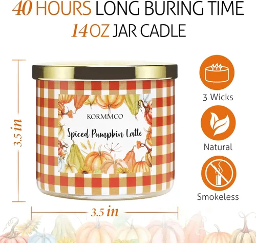 Miniatura 3 de Vela con leche de calabaza especiada, vela perfumada de otoño, vela grande de 3 mechas, 14 onzas