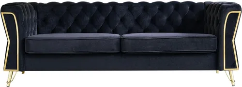 Miniatura 3 de KEIKI Sofá Chesterfield de terciopelo con botones capitoné de 87 pulgadas con cojines de espuma de alta densidad, moderno sofá de 3 plazas con Negro