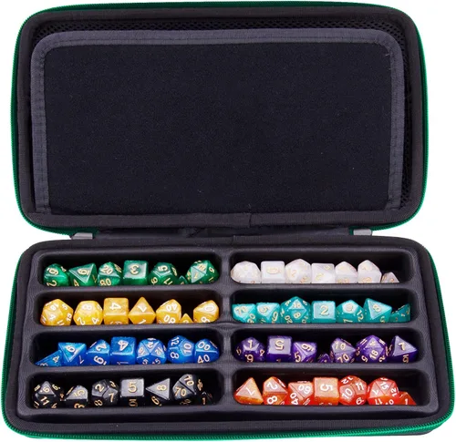 Miniatura 3 de SIQUK Estuche para dados DND, estuche organizador de dados con asa, bandeja ranurada extraíble con capacidad para 8 juegos de dados DND para Verde