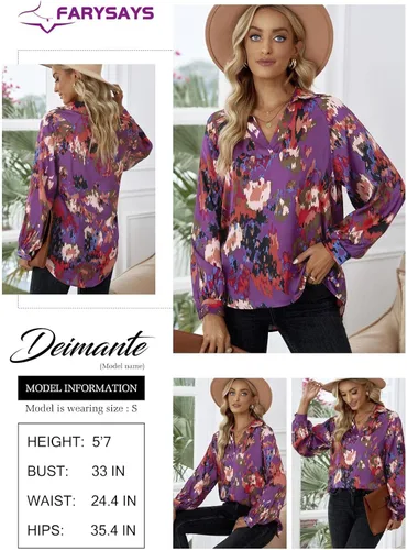 Miniatura 7 de FARYSAYS Blusas sueltas con cuello en V y estampado abstracto para mujer