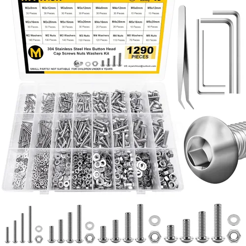 Miniatura 13 de Mywish Kit surtido de 380 tuercas y tornillos M4, 304 tornillos métricos, tornillos métricos, tornillos métricos, arandelas de bloqueo plano y SIiver
