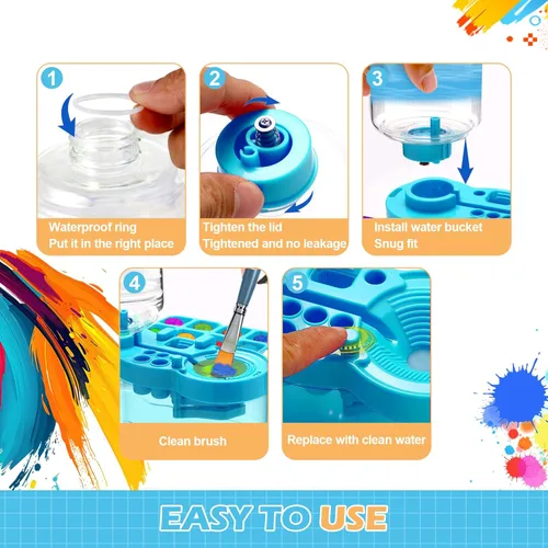 Miniatura 5 de Limpiador de pinceles con bandeja de pintura, enjuague de circulación de agua 3 en 1 mejorado 2025 con drenaje y soporte para pinceles, suministros