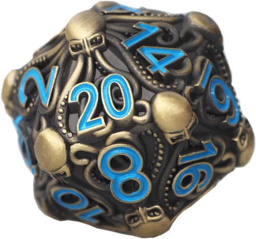 Miniatura 8 de Dados de metal D20 con diseño intrincado de pulpo, acabado antiguo y números rojos para Call of Cthulhu, RPGs-DNDWoW BZQR
