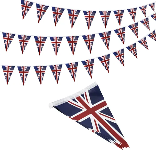 Union Jack Banderines de papel de 8.2 ft/8.2 pies de largo con 10 banderas triangulares banderines británicos decoración de fiesta británico Reino