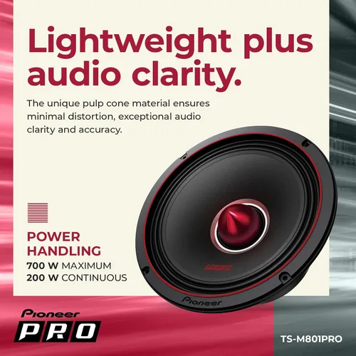 Miniatura 10 de Pioneer P.R.O. Series TS-M801PRO - Altavoces de 8 pulgadas (par) - 600 W máximo, perfectos para instalaciones de alto SPL y audio de automóvil