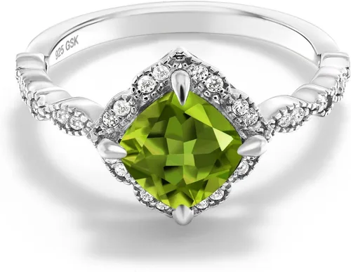 Miniatura 32 de Gem Stone King Anillo de compromiso solitario de moissanita blanca con piedra natal de corte cojín de 0.276 in para mujer, plata de ley 925