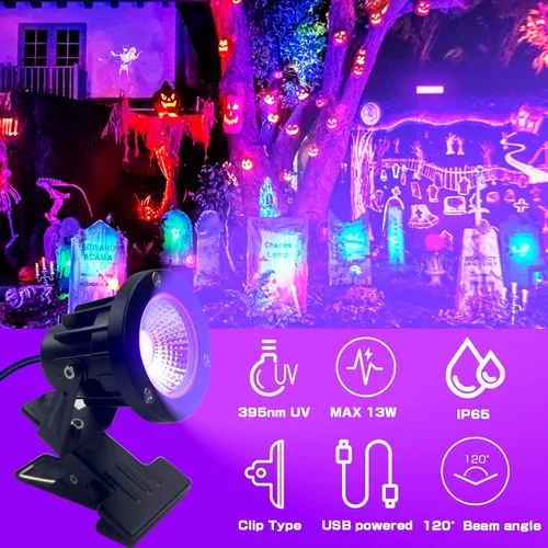 Miniatura 5 de Lámpara de luz ultravioleta de luz negra de 13 W y 6 pies, lámpara con clip IP65, luces de resina UV, para tapiz fluorescente, póster, pintura