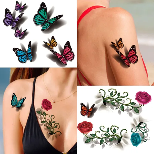 Miniatura 5 de Cerlaza 78 estilos de tatuajes temporales para mujeres adultas, calcomanías de tatuaje de mariposa realistas, tatuajes temporales para mujer