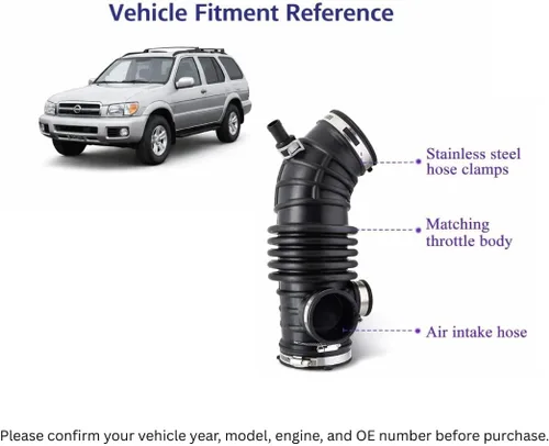 Miniatura 5 de Conjunto de conducto de manguera de entrada de aire sin resonador para Pathfinder Infiniti QX4 3.5L V6 2001-2003, reemplaza 16576-4W00A 16576-4W000