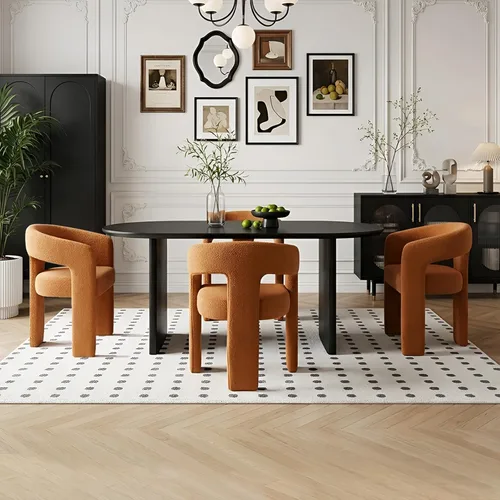 Miniatura 28 de Silla de Comedor Moderna de Chenilla Tipo Barril Tapizada en Tela, Silla de Comedor con Brazo, Cómoda Silla Auxiliar de Acento para Cocina/Sala