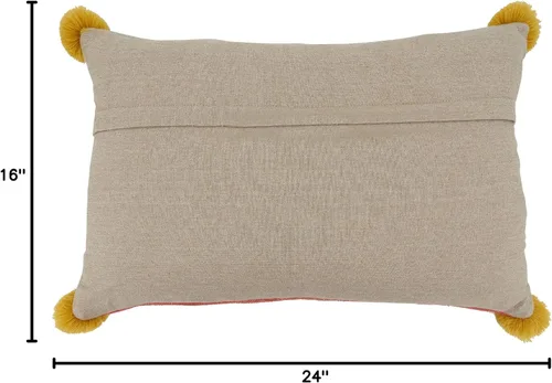 Miniatura 4 de SARO LIFESTYLE Delphine Collection - Almohada lumbar bordada geométrica con relleno de plumón, 16 x 24 pulgadas, multicolor