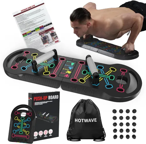 HOTWAVE Push Up Board Fitness, Portable Foldable 20 in 1 Push Up Bar at Home Gym, Pushup Handles for Floor. Professional Strength Training Equipment