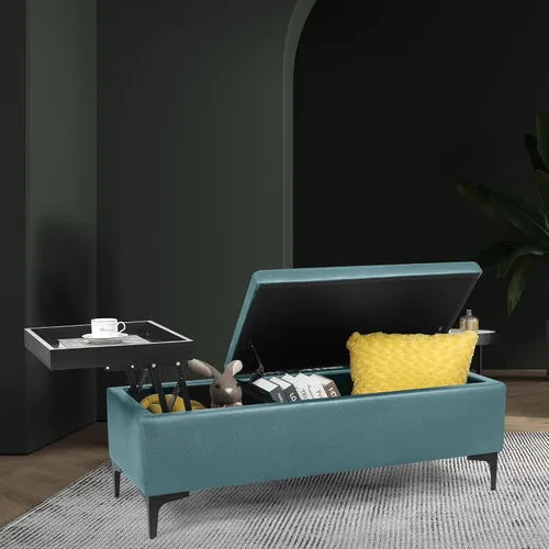 Miniatura 7 de Joveco Mesa auxiliar rectangular con bandeja elevadora, banco otomano de almacenamiento con patas de metal, banco tapizado en el extremo de la cama