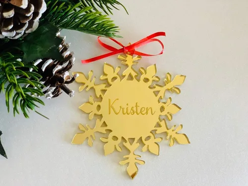 Miniatura 8 de Adornos para árbol de Navidad, copos de nieve acrílicos espejados personalizados, adornos de nombre colgantes, regalo de recuerdo de cristal hecho a