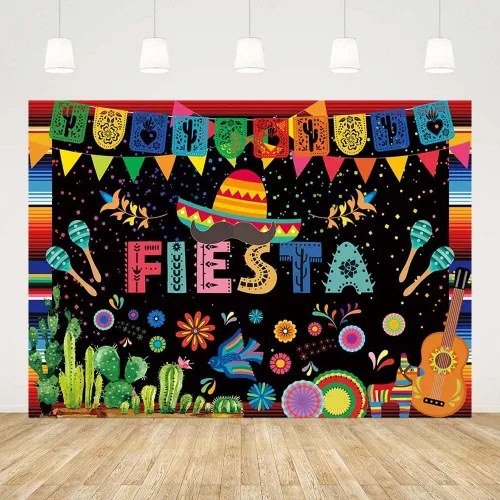Miniatura 2 de SENDY Telón de fondo temático de fiesta mexicana de 8 x 6 pies, decoración de fiesta de cumpleaños, carnaval mexicano, banderas coloridas