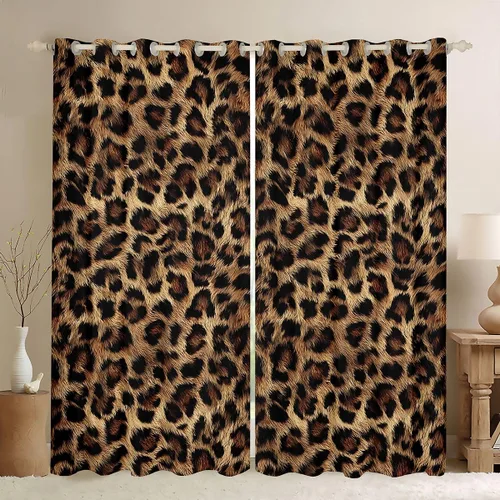 Miniatura 18 de Feelyou Cortinas opacas con estampado de leopardo para dormitorio, sala de estar, safari, cortinas de oscurecimiento de habitación con purpurina