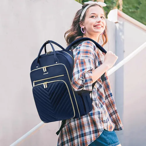 Miniatura 5 de LOVEVOOK - Mochila para portátil de mujer, mochila de trabajo de moda con puerto USB, mochilas impermeables para el trabajo., Azul marino, 17,3 pulg.