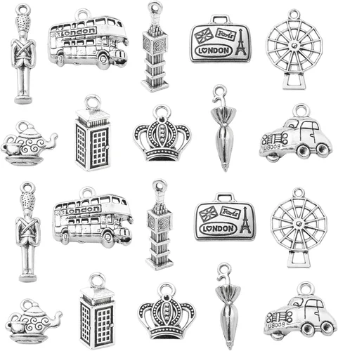 Miniatura 20 de LiQunSweet 100 piezas de 10 estilos antiguos de vida oceánica, dijes de peces de animales marinos para manualidades, collares, pulseras
