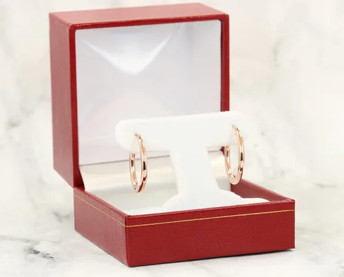 Miniatura 5 de Aretes de aro redondos pulidos clásicos de oro rosa de 14 quilates, tubo de 0.079 in