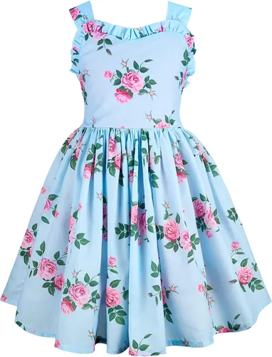 Miniatura 3 de Bcaur Vestido de otoño de algodón para niñas 2T-12, vestido de Pascua con estampado floral casual