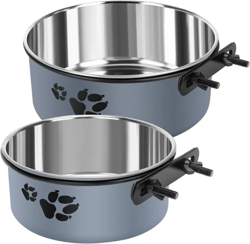 Miniatura 11 de Cuenco de agua para perrera, caja de acero inoxidable para perros, tazón de agua sin derrames, paquete de 2 cuencos colgantes para jaula de perrera
